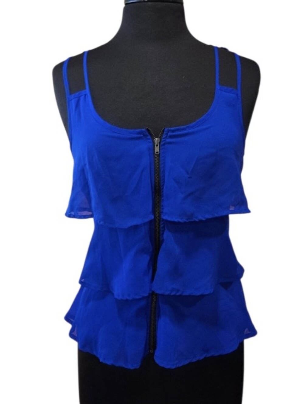 Vintage Y2K Charlotte Russe Cobalt Tank Royal Blue Tiered Zip-Front Tank Top